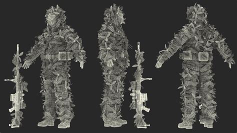 3D Sniper in Leaf Ghillie Suit T-pose 2 | 3D Molier International
