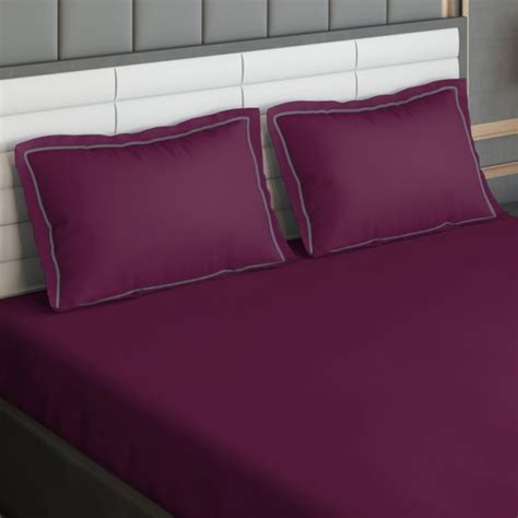 Buy D'DECOR Duet Wine Purple Solid Cotton Super King Bedsheet Set ...