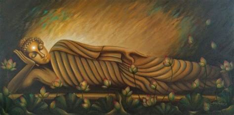 "The Reclining Buddha": Yellow Orange Oil Painting by Madhumita ...