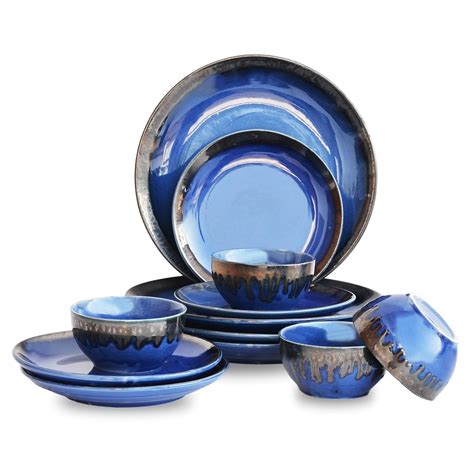 ST "REDEFINING SPACES" Ceramic Dinner Set 'Sapphire Dribble' Hand ...