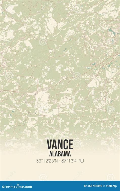 Retro US Map of Vance, Alabama. Vintage Street Map. Stock Illustration ...