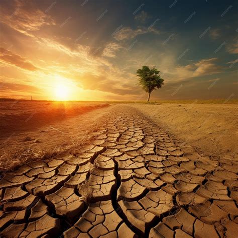 Premium AI Image | Global sky dry dirt heat hot desert landscape drought warming sun arid ground ...