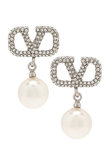 Valentino Garavani V Logo Signature Pearl Earrings in Palladio, Cream ...