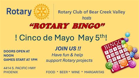 ROTARY BINGO and Margaritas for Cinco de Mayo, City of Phoenix, Oregon ...