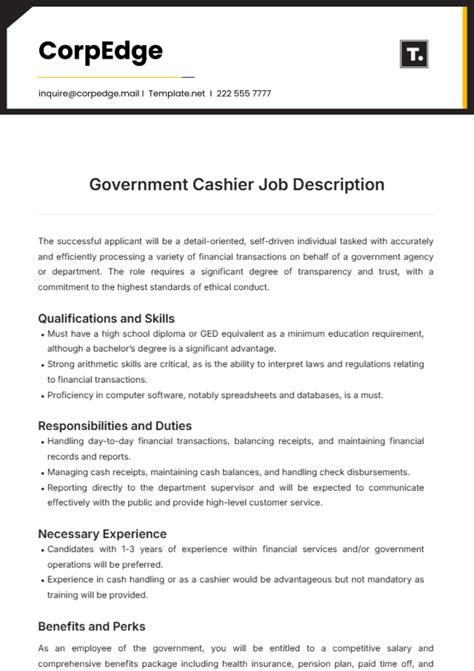 Free Government Cashier Job Description Template to Edit Online