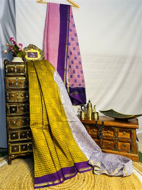 Brush Print Chanderi Cotton Saree – RI FAB