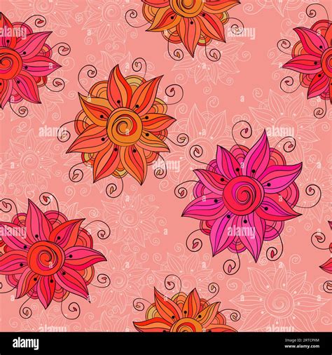 Seamless vector pattern with hand drawn stylized flowers, Background in ...
