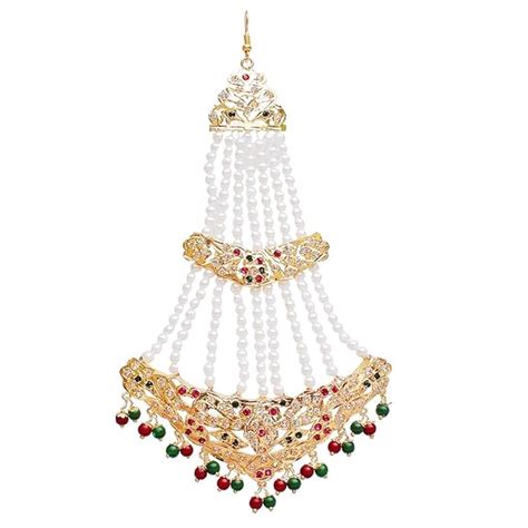 Lucky Jewellery Jhumar Passa Kundan White Pearl Jhoomar Maang Tika for ...