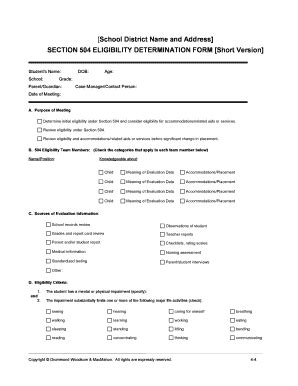 Section 504 Eligibility Determination Form - Blank Fillable Template ...