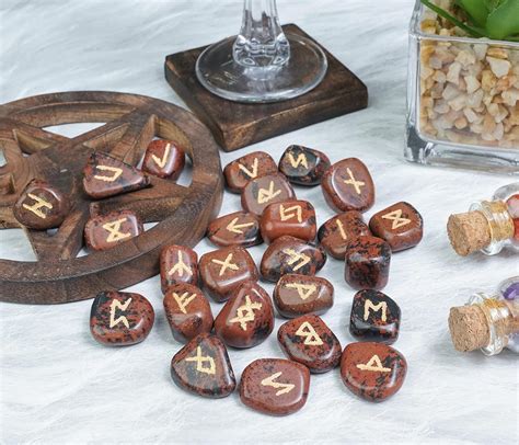 Buy Crocon Mahogany Obsidian Rune Stones Set Engraved with Elder ...