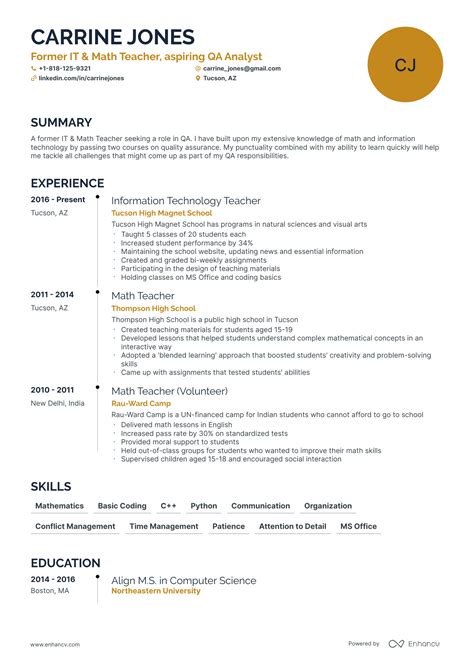 5 Teacher Career Change Resume Examples & Guide for 2024