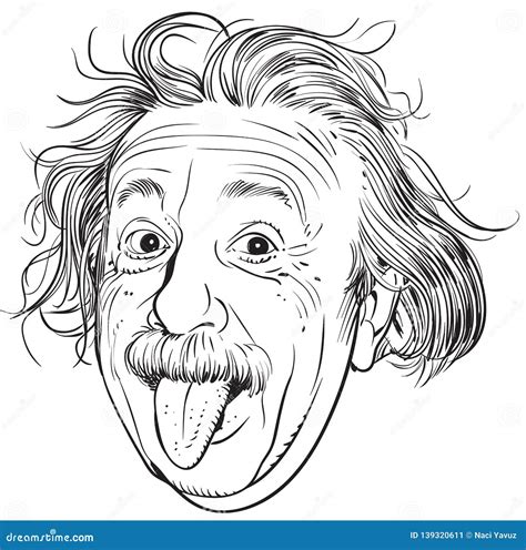 Albert Einstein Portrait, Line Art Illustration Cartoon Vector ...