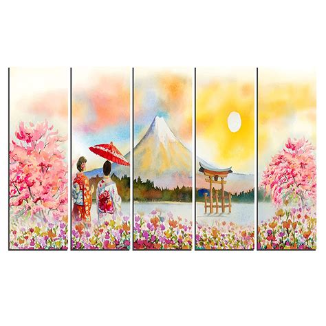 WENS Mount Fuji 5 Panels Velvet Laminated Wall Art for Home Décor ...