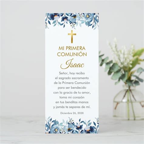 Blue Flowers First Communion Bookmark in Spanish | Zazzle | First ...