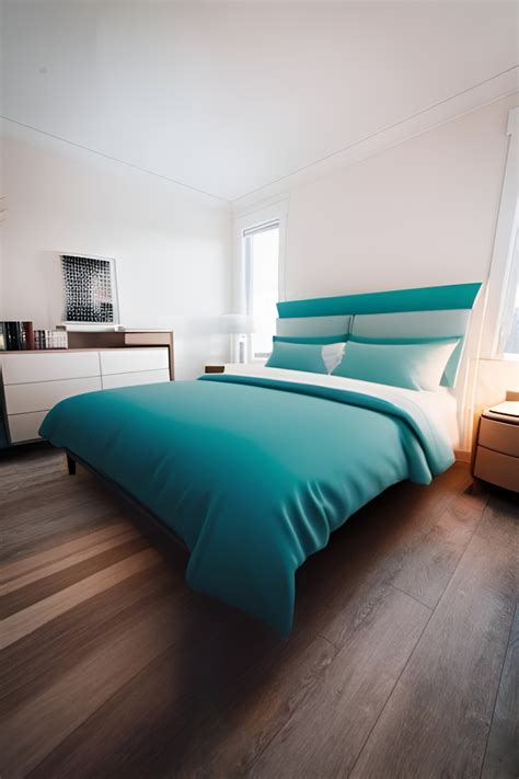 Bedroom in transitional style and white-cyan color
