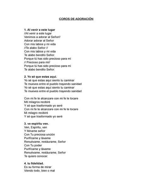 Coros de Adoración y Avivamiento, de acuerdo a la comunicación ...