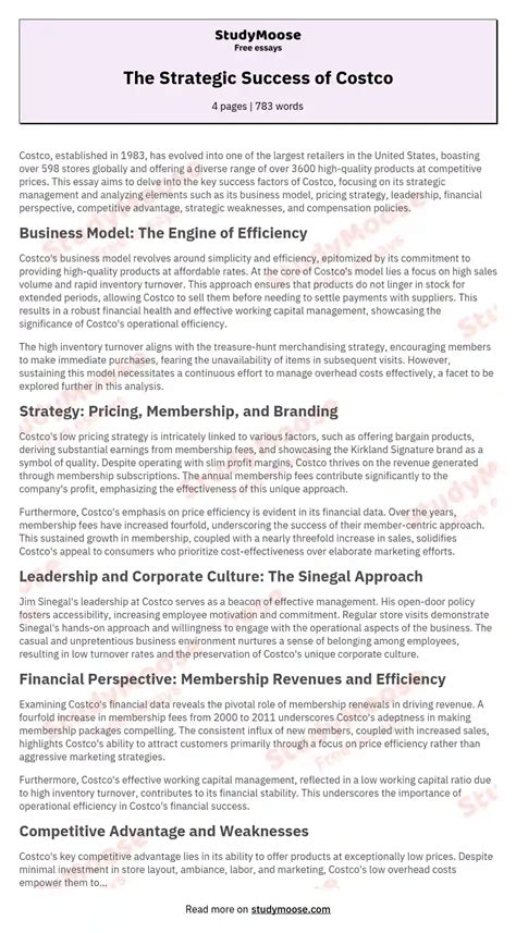 The Strategic Success of Costco Free Essay Example