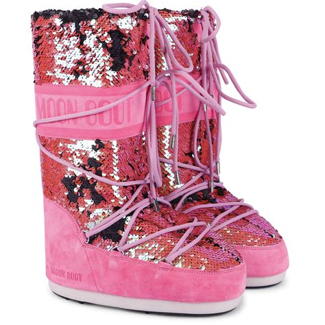 Moon Boots Girls Sequin Snow Boots in Pink - BAMBINIFASHION.COM