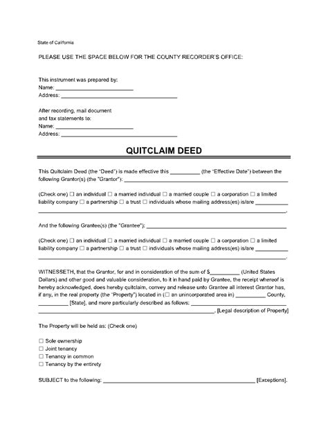 California Quit Claim Deed Form