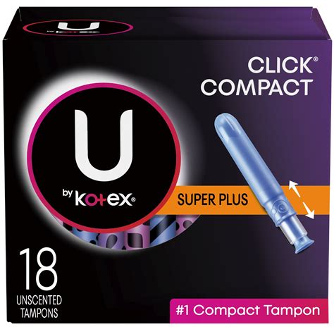 U by Kotex Click Compact Tampons, Super Plus Absorbency, Unscented, 18 ...