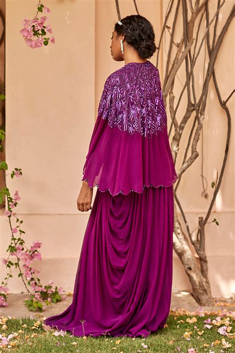 Purple Embroidered Cape & Drape Gown – daniasiddiqui.com