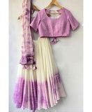 Purple Shibori Marble Dyed Lehenga with Raw Silk Hand Embroi