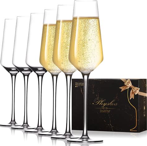Buy Physkoa Champagne Flutes Glass Set of 6 - Hand Blown Crystal ...