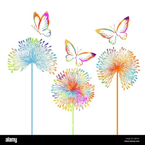 Rainbow Dandelion with butterfly. Vector illustration Stock Vector Image & Art - Alamy
