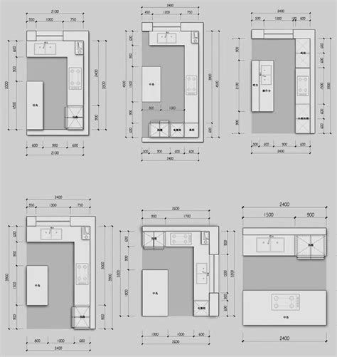 Modern Kitchen Floor Plan in Four Sizes and Colors