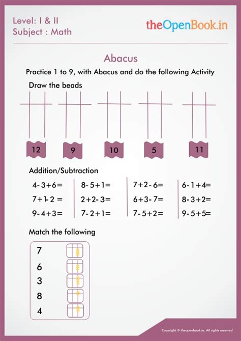 Practice 1 to 9 with Abacus and do the following Activity