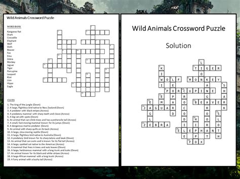Wild Animals Crossword Puzzle Worksheet Activity | Teaching Resources
