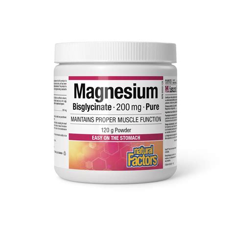 Natural Factors Magnesium Bisglycinate Pure 200 mg 145 g Powder - Nutrition And Beyond
