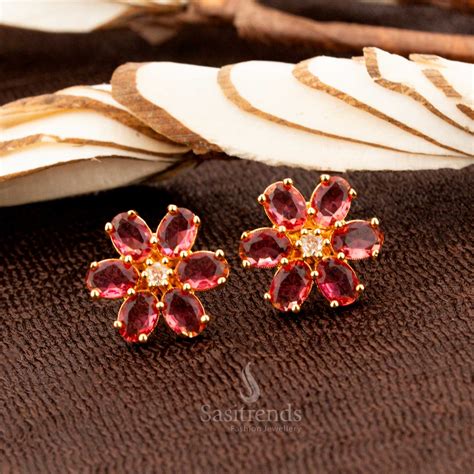 Gold-Plated American Diamond Floral Earrings Party Wear - Sasitrends