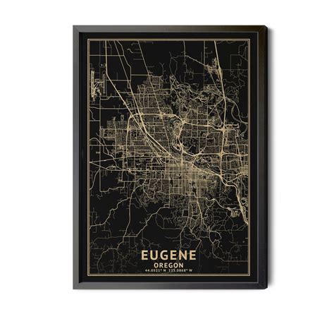 Eugene Oregon Map, Black, High Resolution Real Gold Leaf Texture ...