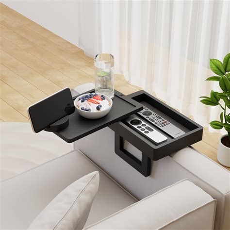 Wealone Mini Black Couch Arm Table for Narrow Armrest, Sofa Arm Tray ...