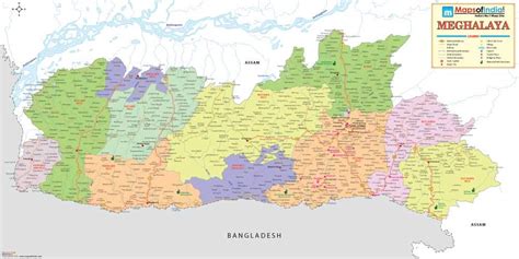Meghalaya Detailed Political Map - 2020 Edition (36"W X 18"H) : Amazon ...