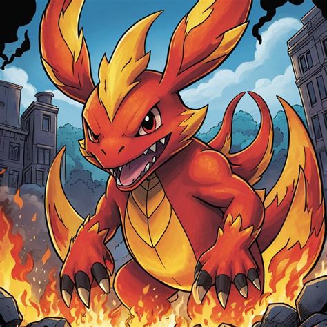 i need an image of a fire ground creature in the theme of pokemon but ...