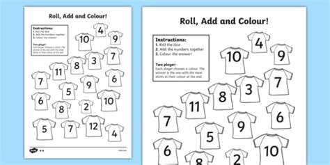 Football Roll And Colour Worksheet / Worksheet
