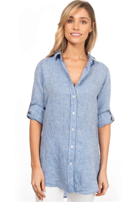 Linen Shirt Women Linen Shirt Chambray Blue Linen blouse | Etsy