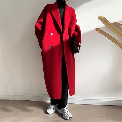 Relaxed Fit Double Breasted Wool Blend Coat | Coats for women, Red coat ...