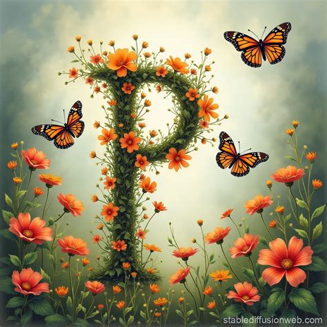 Artistic Letter P in a Floral Garden | Stable Diffusion Online