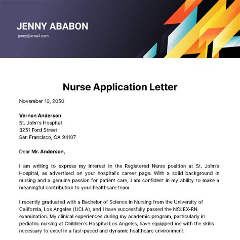 Free Nurse Application Letter Template to Edit Online