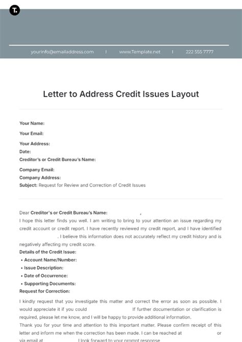 Free Letter to Address Credit Issues Layout Template to Edit Online