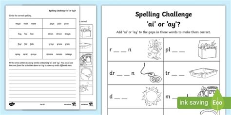 ay or ai Spelling Challenge