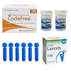 Buy SD Codefree Blood Glucose Test strips (100) with 100 SD Round ...