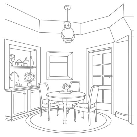 Um Desenho De Esboço De Um Esboço De Sala De Jantar Vetor PNG , Desenho ...