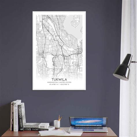 Tukwila Washington Map Poster, Modern Home Decor Wall Art Print ...