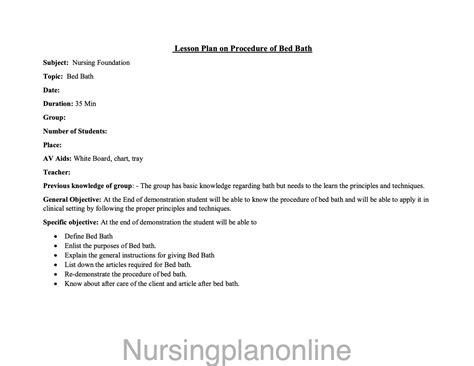 LESSON PLAN ON BED BATH – Nursing Plan Online