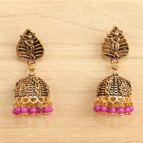 Meenakari Jhumka Earrings Pink – beadsnfashion