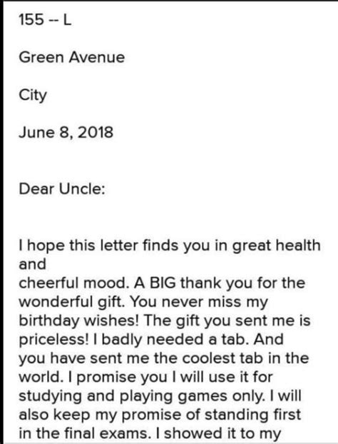 write a letter to your uncle thanking him for your birthday present ...